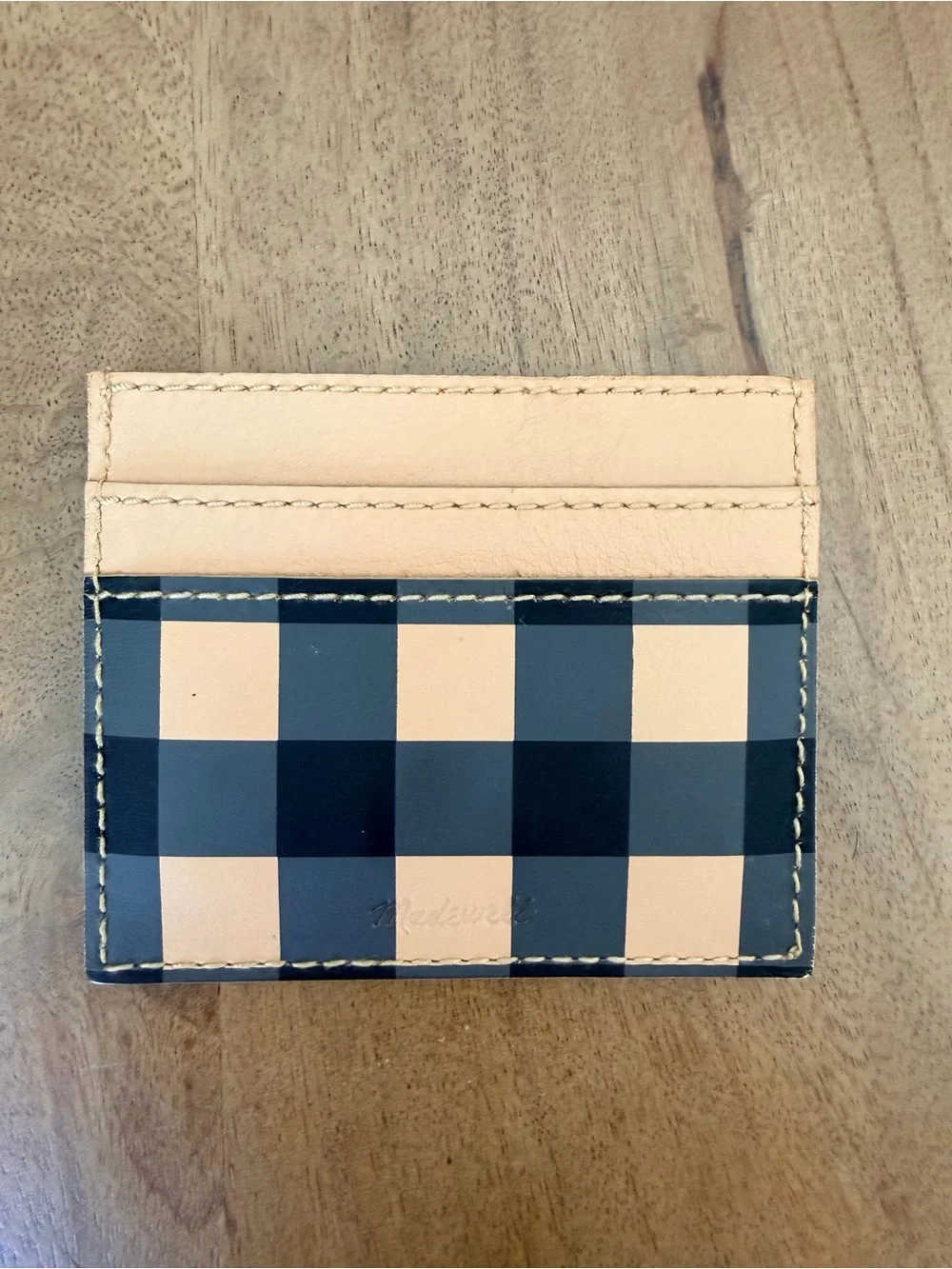 Madewell Leather Card Case in Gingham